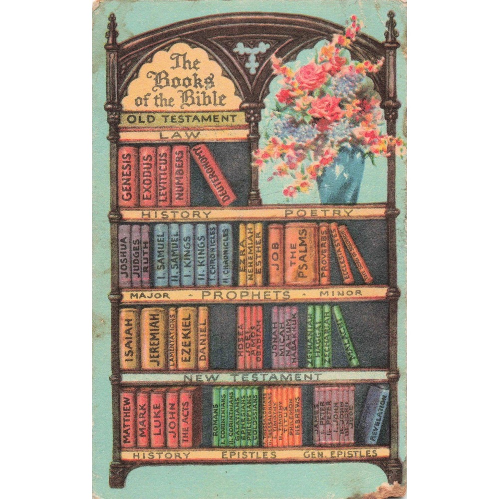 Books of the Bible Bookshelf Old New Testament Religious Sunday School Postcard